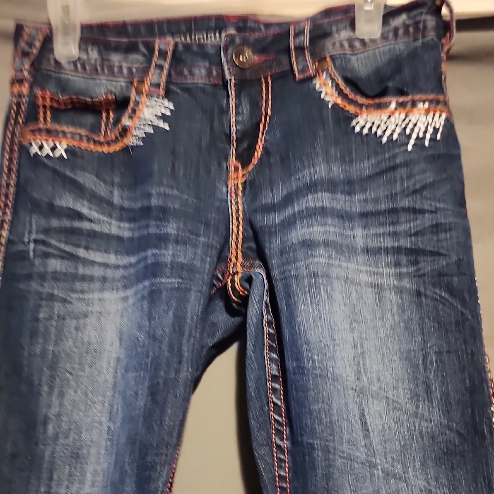 Cowgirl Tuff Blue Jeans with Geometric Embroidery - Picture 6 of 8